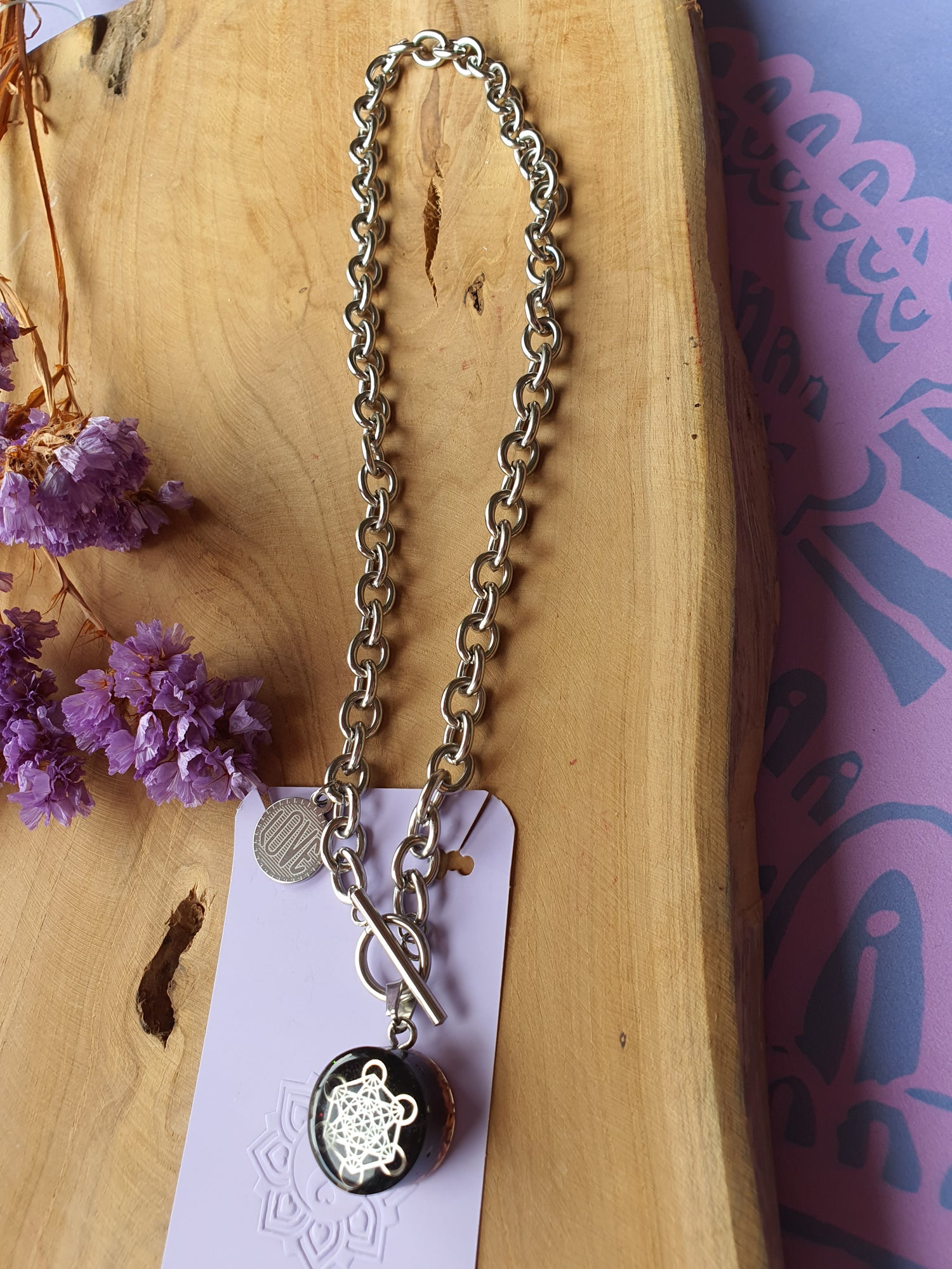 Cinsis Orgonite mix: orgonite Hanger 2 in 1 + RVS Zilver ketting nr 3017