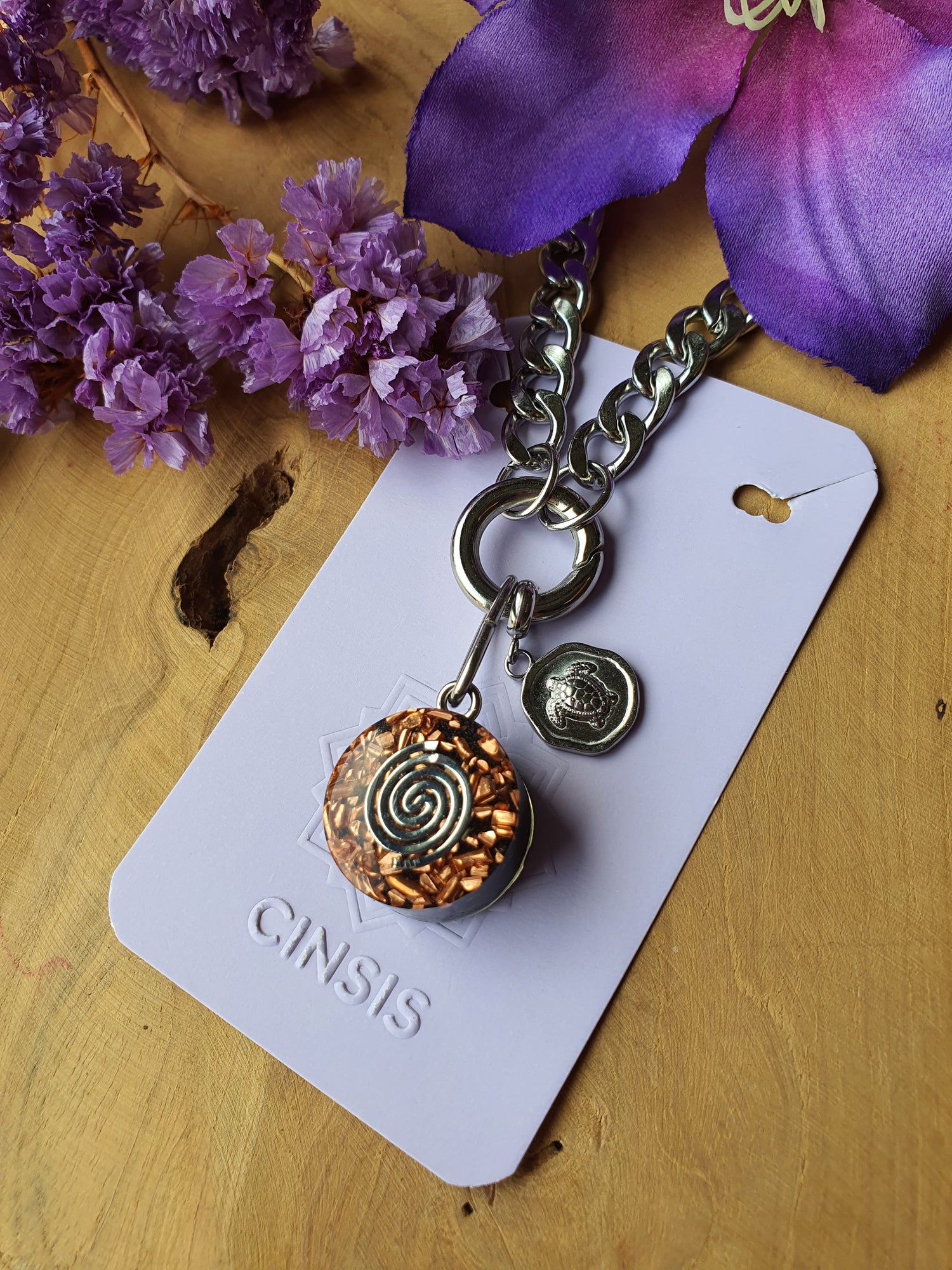 Cinsis Orgonite mix: orgonite Hanger 2 in 1 + RVS Zilver ketting nr 3018