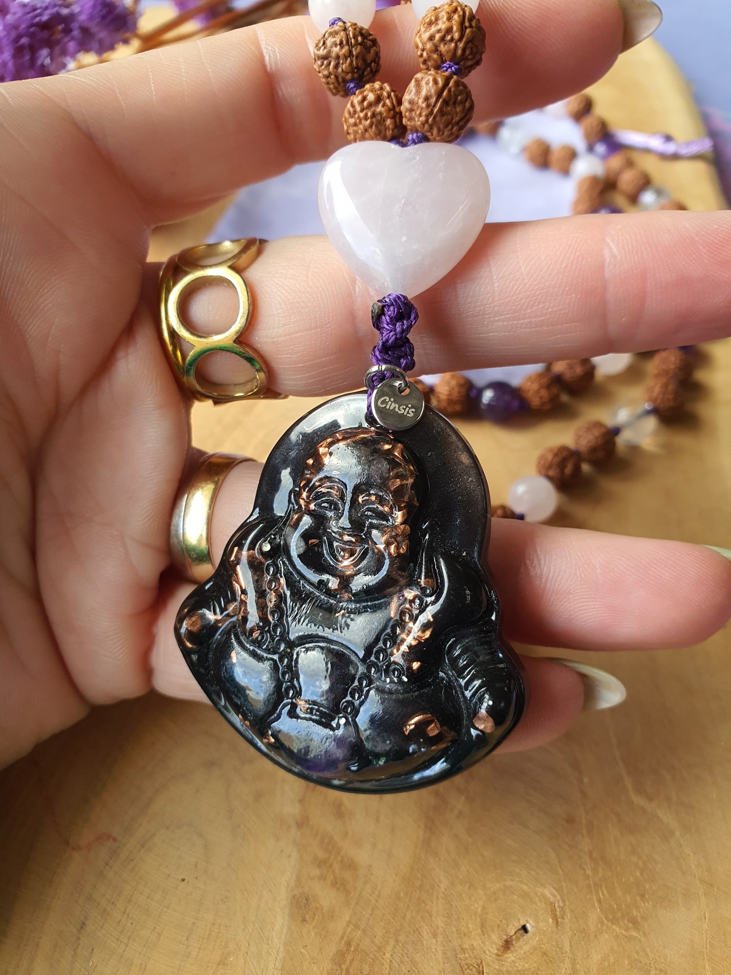 Edelstenen Mala Gouden Driehoek en Orgonite hanger &