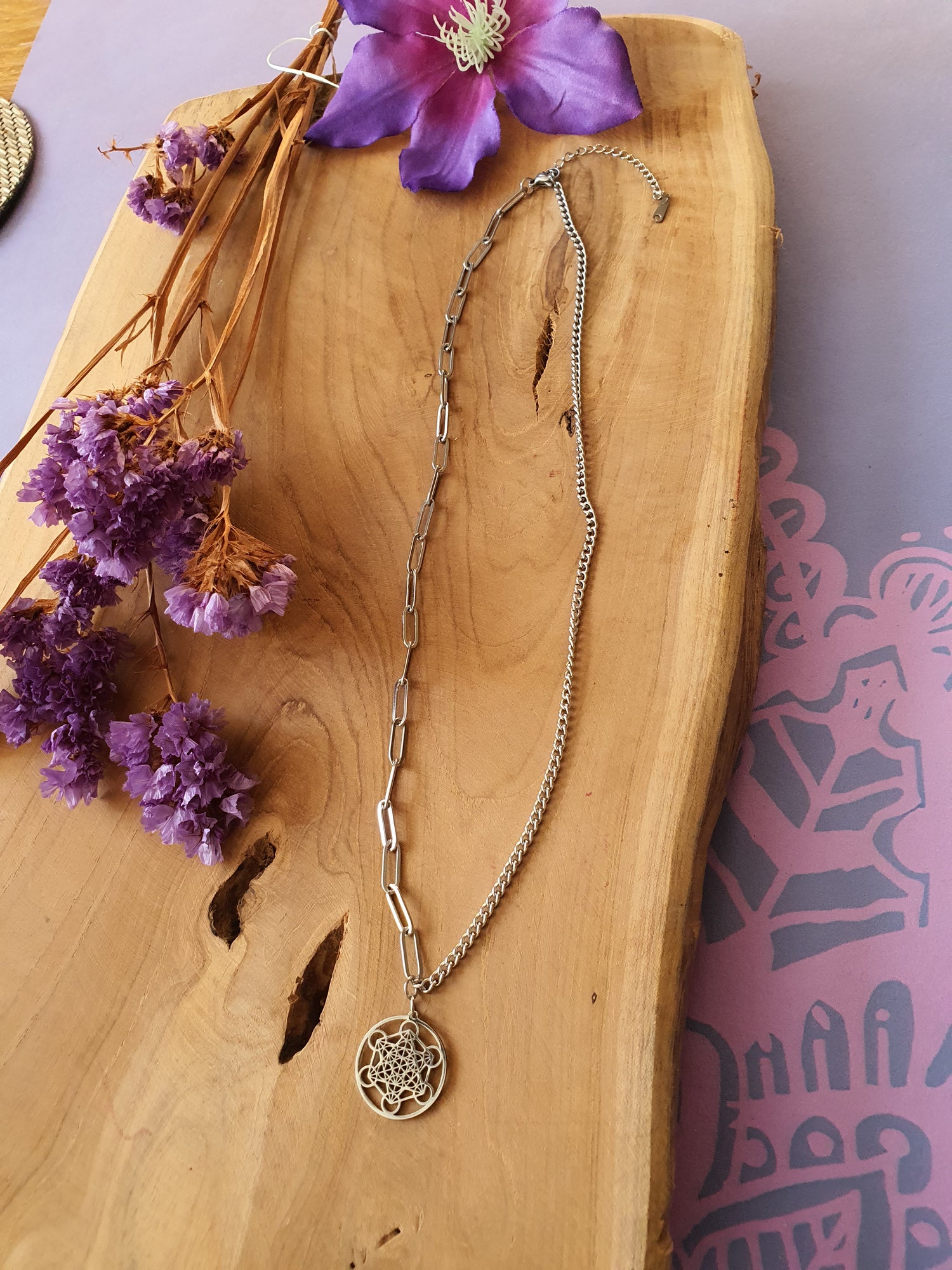 Metatron kubus hanger klein + ketting RVS zilver