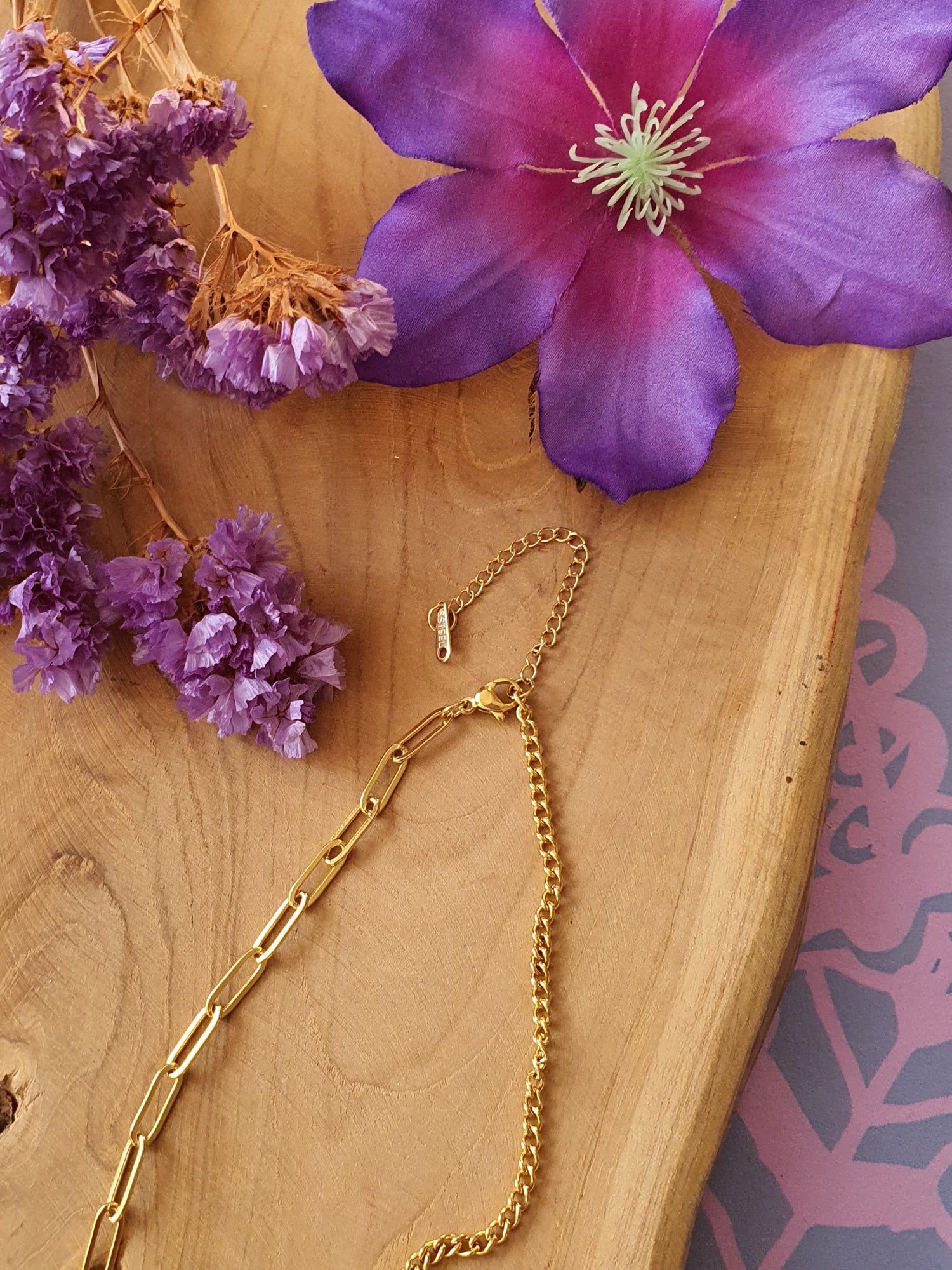 Metatron kubus hanger klein + ketting RVS goud