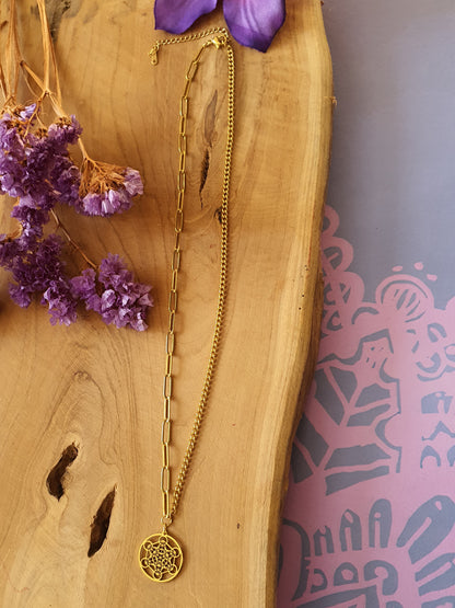 Metatron kubus hanger klein + ketting RVS goud