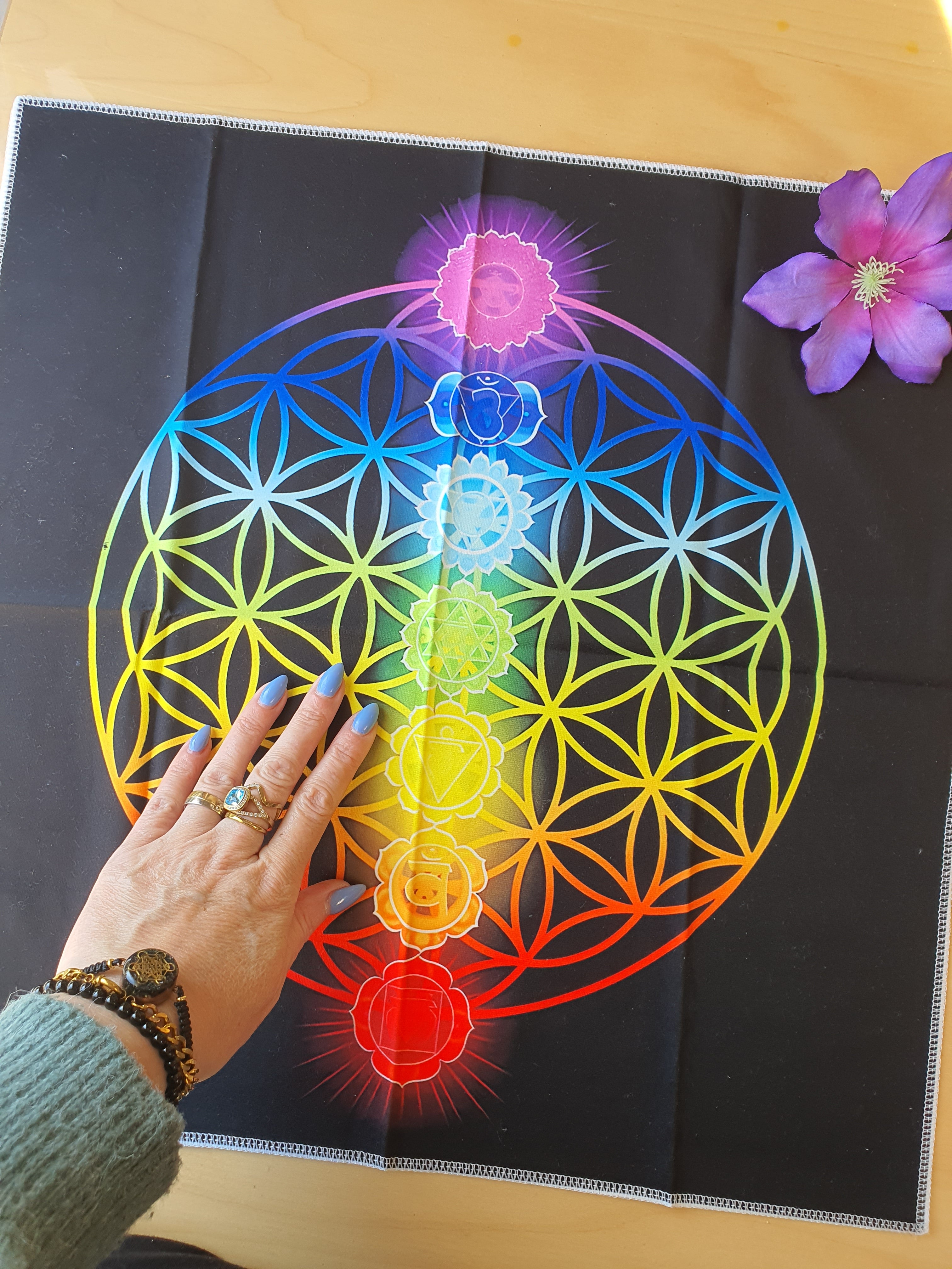 Edelstenen Grid Raster Flower of life -Chakra Doek cq Altaar Kleed
