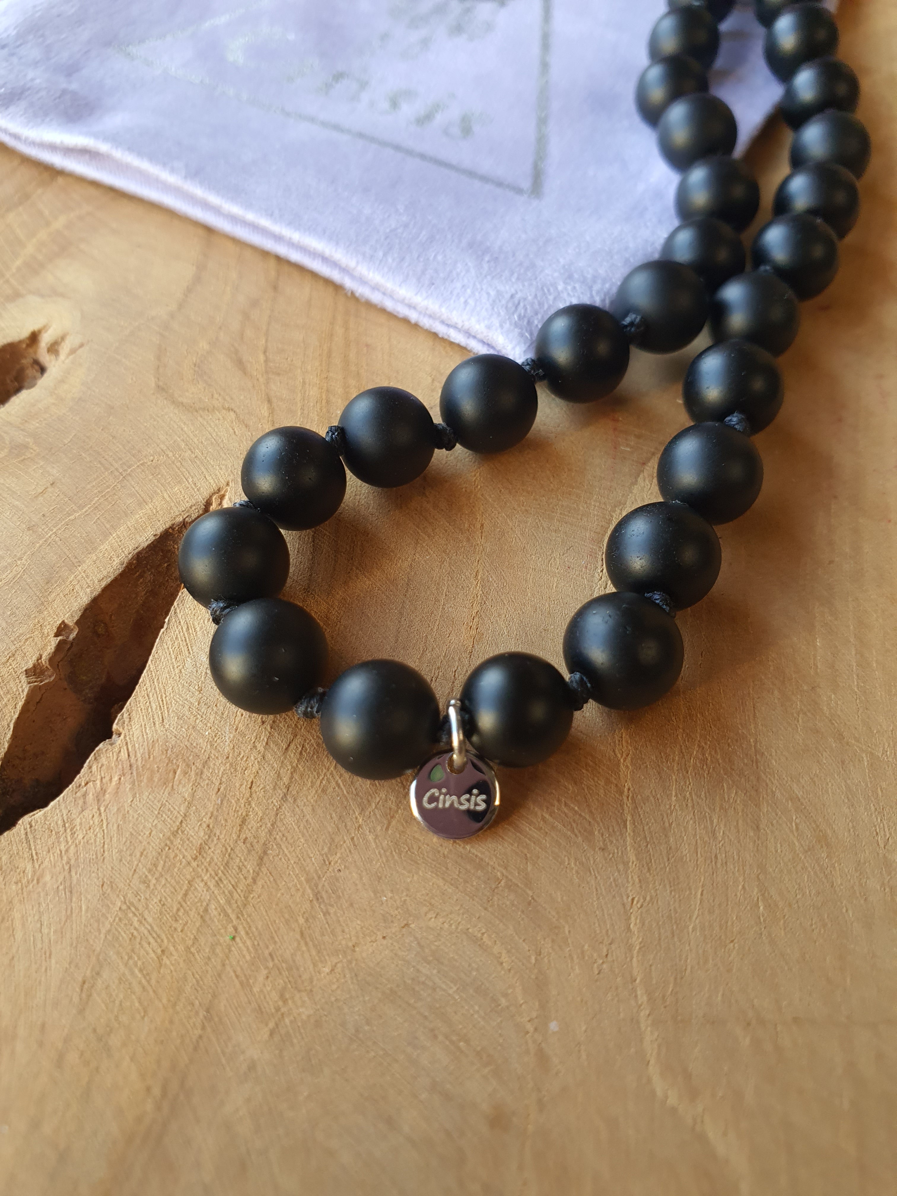 Edelstenen Mala Onyx met Amazoniet (matte kralen)