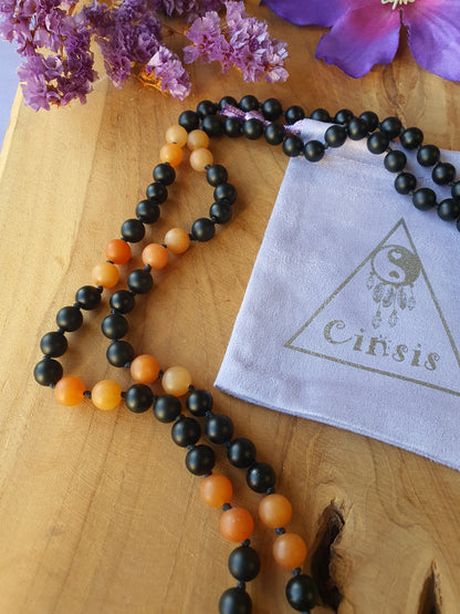 Edelstenen Mala Onyx met Carneool (matte kralen)