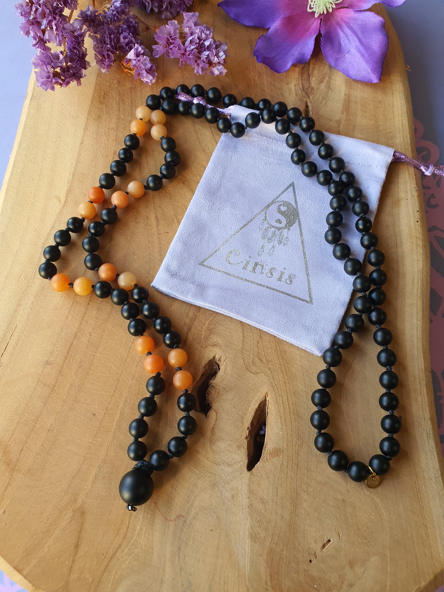 Edelstenen Mala Onyx met Carneool (matte kralen)