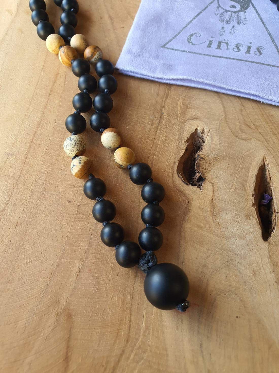 Edelstenen Mala Onyx met Landschap Jaspis (matte kralen)
