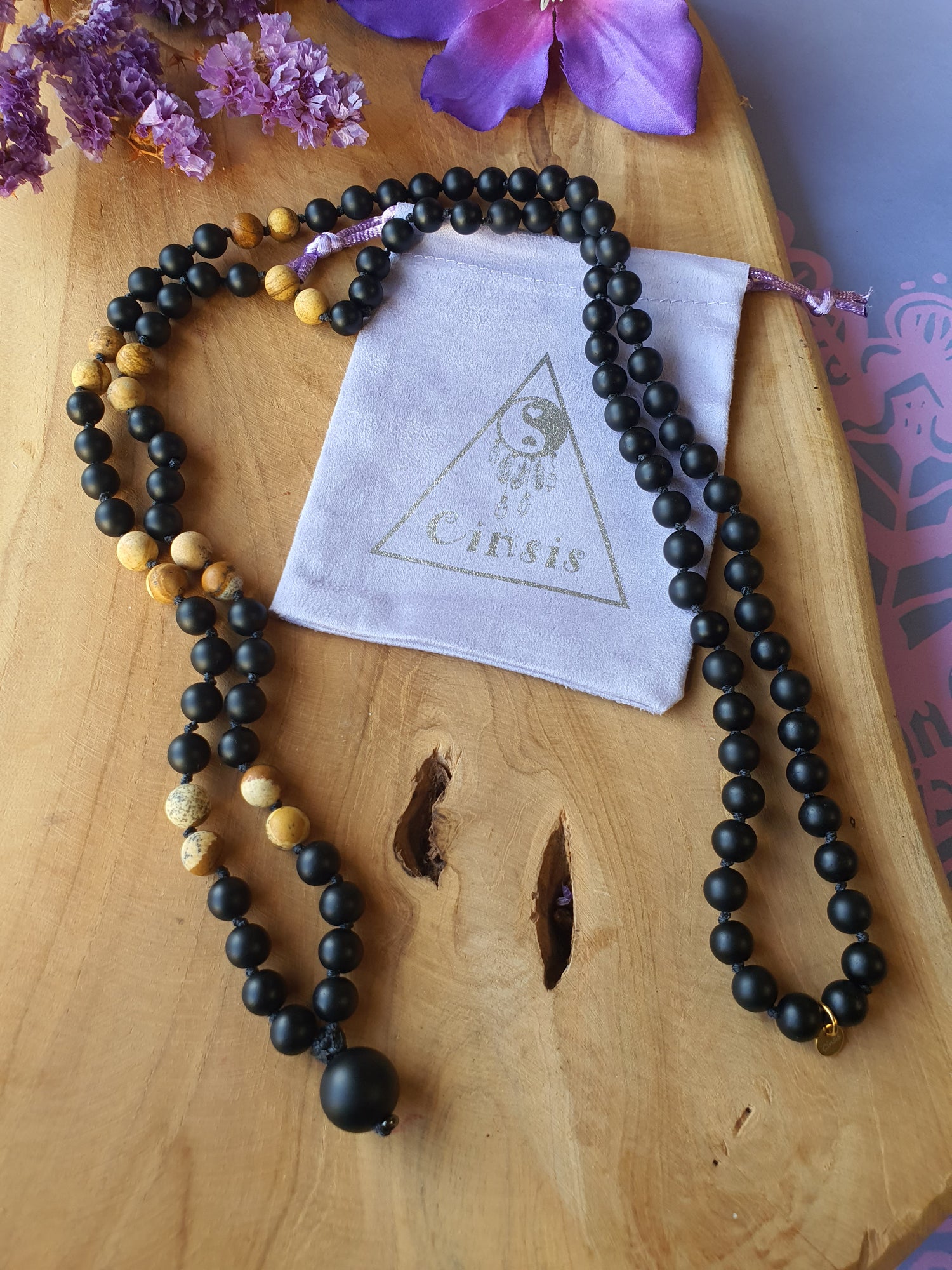 Edelstenen Mala Onyx met Landschap Jaspis (matte kralen)