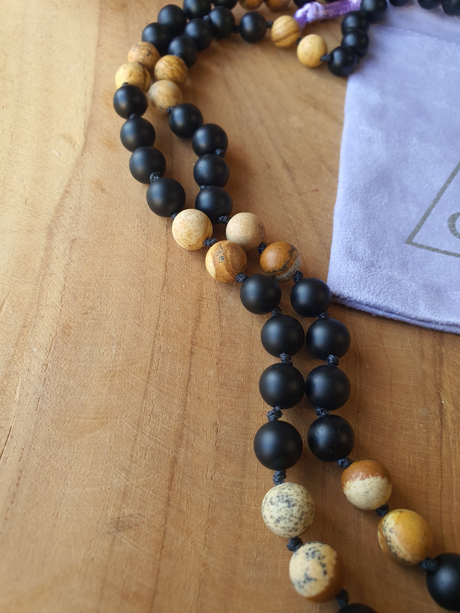 Edelstenen Mala Onyx met Landschap Jaspis (matte kralen)