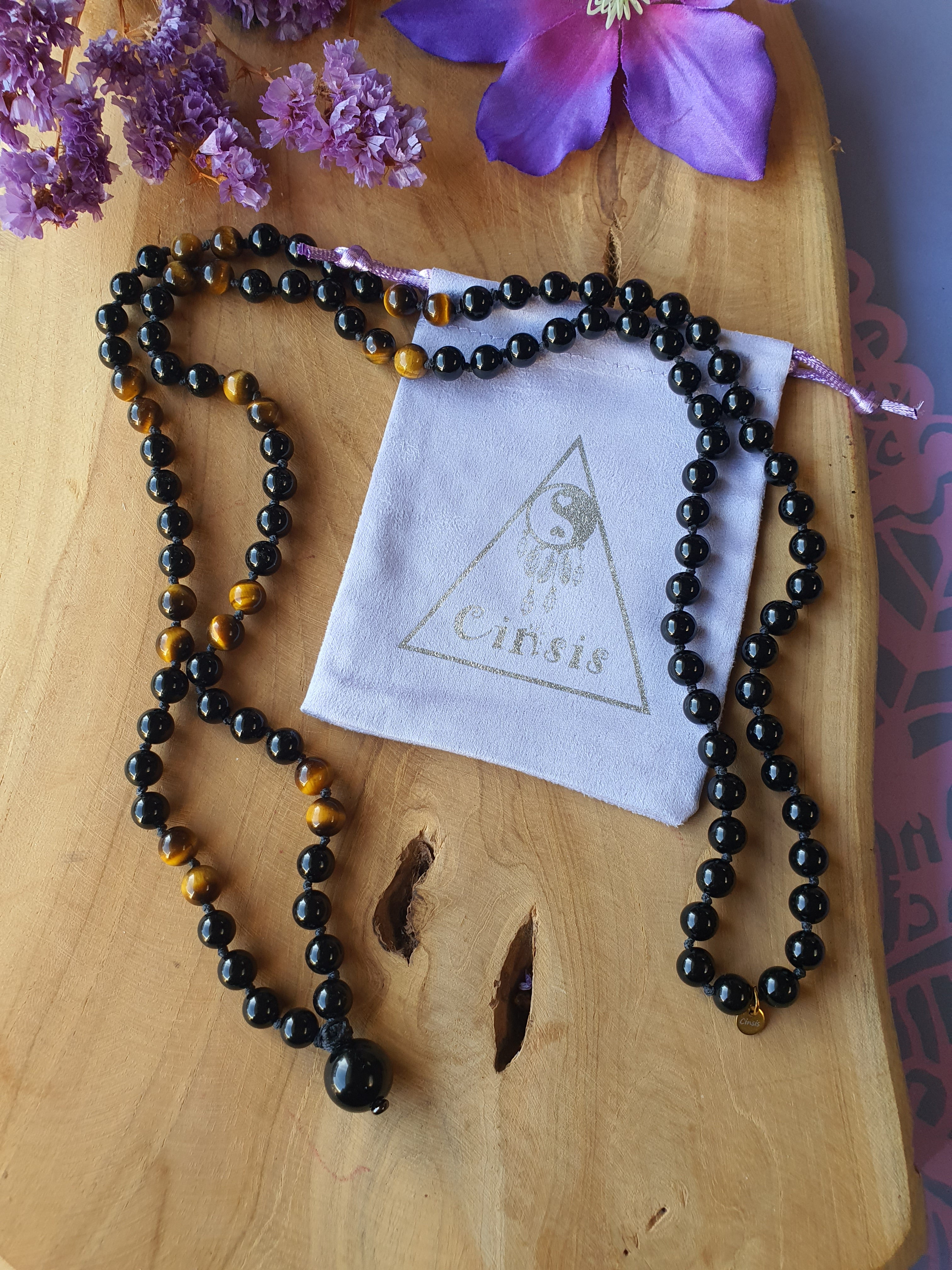 Edelstenen Mala Onyx met Tijgeroog
