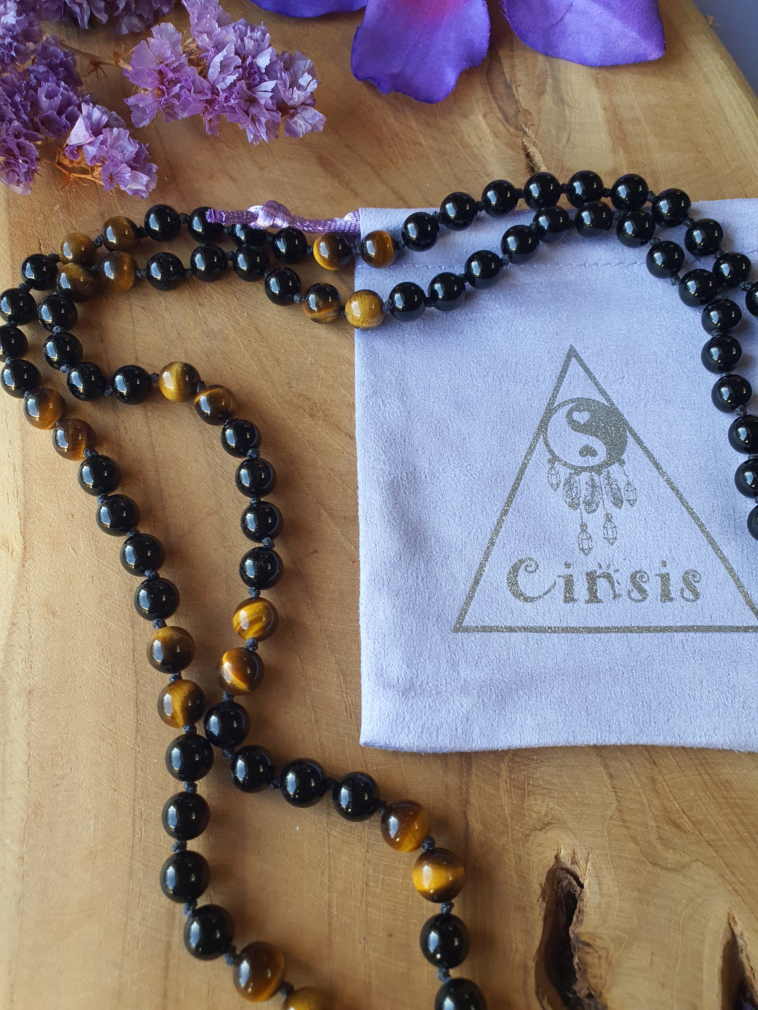 Edelstenen Mala Onyx met Tijgeroog