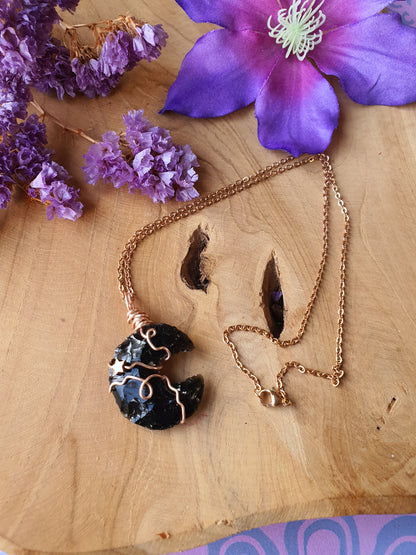 Wire wrapped Maan hanger Obsidiaan. (nr 20)