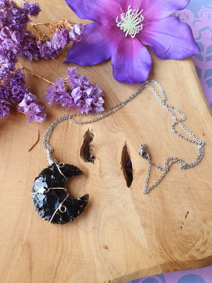 Wire wrapped Maan hanger Obsidiaan. (nr 18)