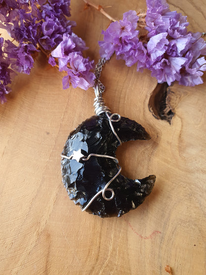 Wire wrapped Maan hanger Obsidiaan. (nr 18)