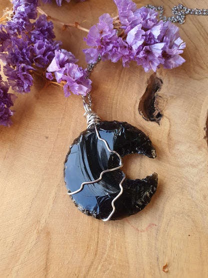 Wire wrapped Maan hanger Obsidiaan. (nr 19)