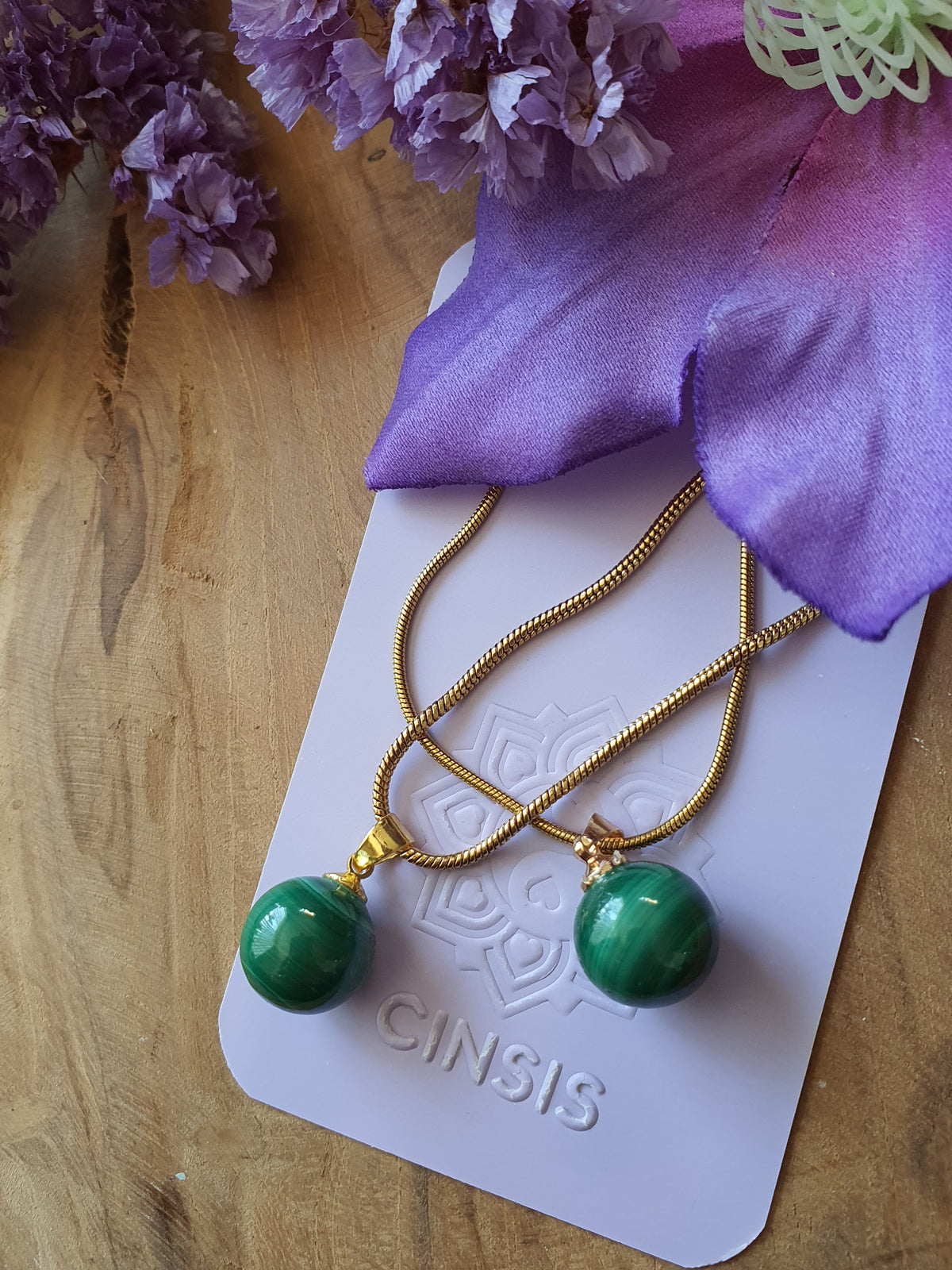 Malachiet Hanger groot met 925 Zilveren/14k verguld goud Oogje