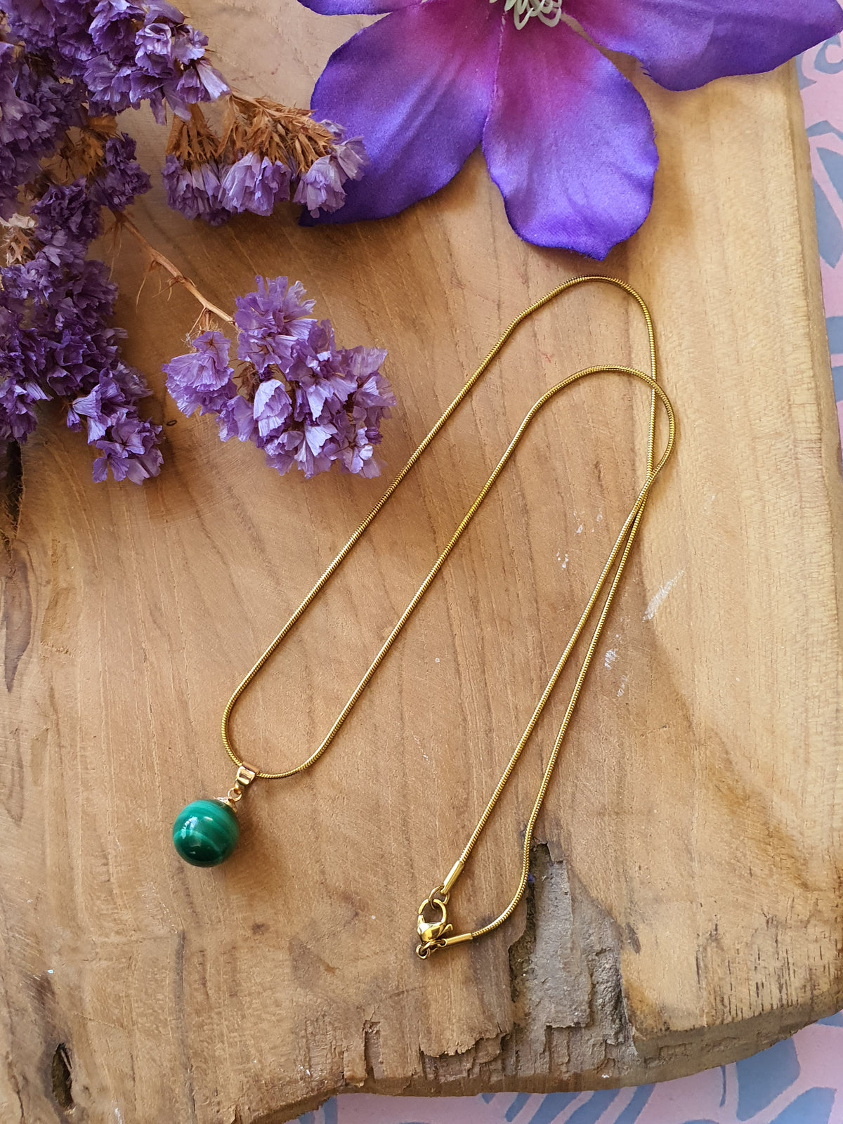 Malachiet Hanger groot met 925 Zilveren/14k verguld goud Oogje