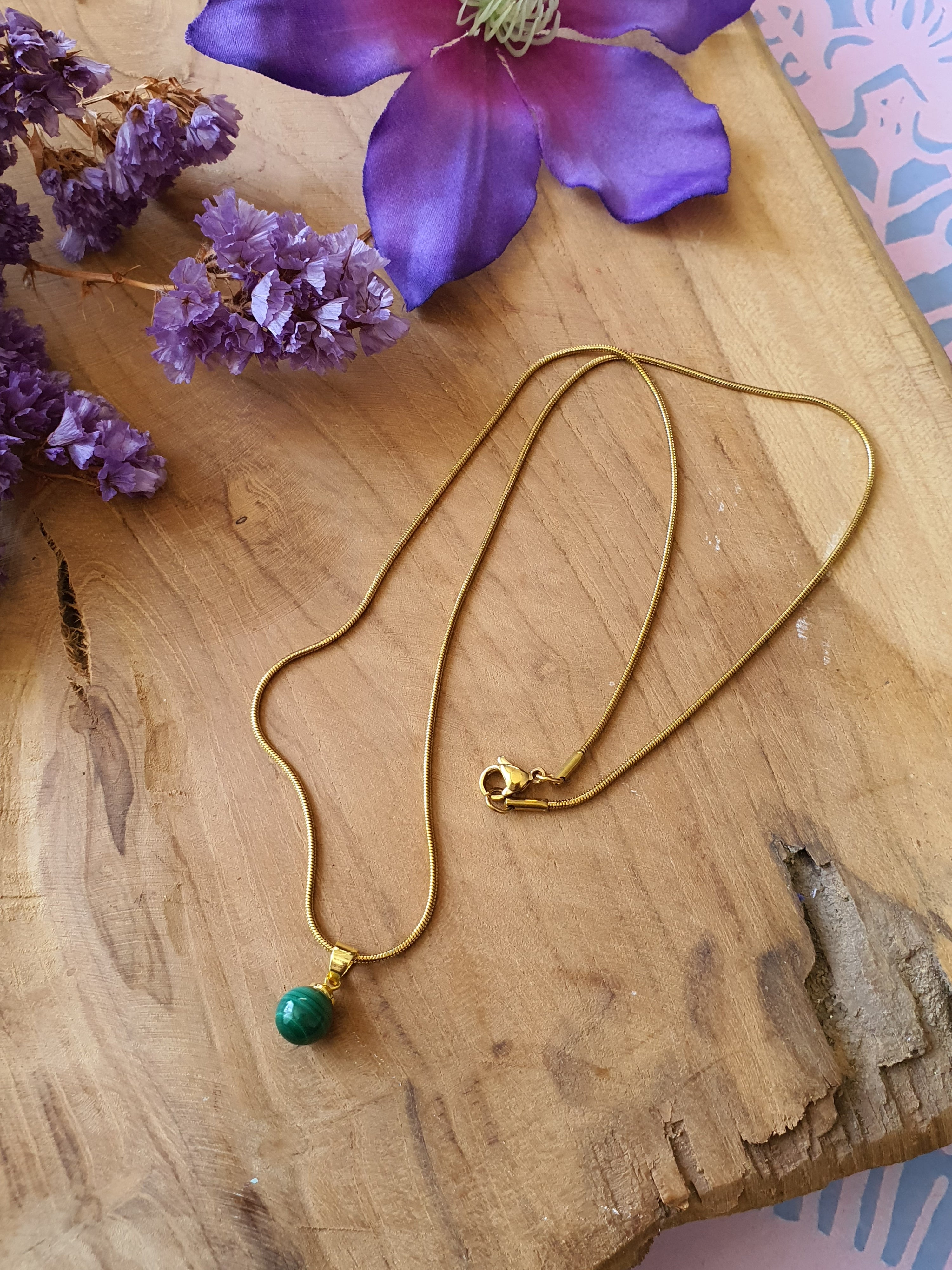 Malachiet Hanger klein met 925 Zilveren/14k verguld goud Oogje