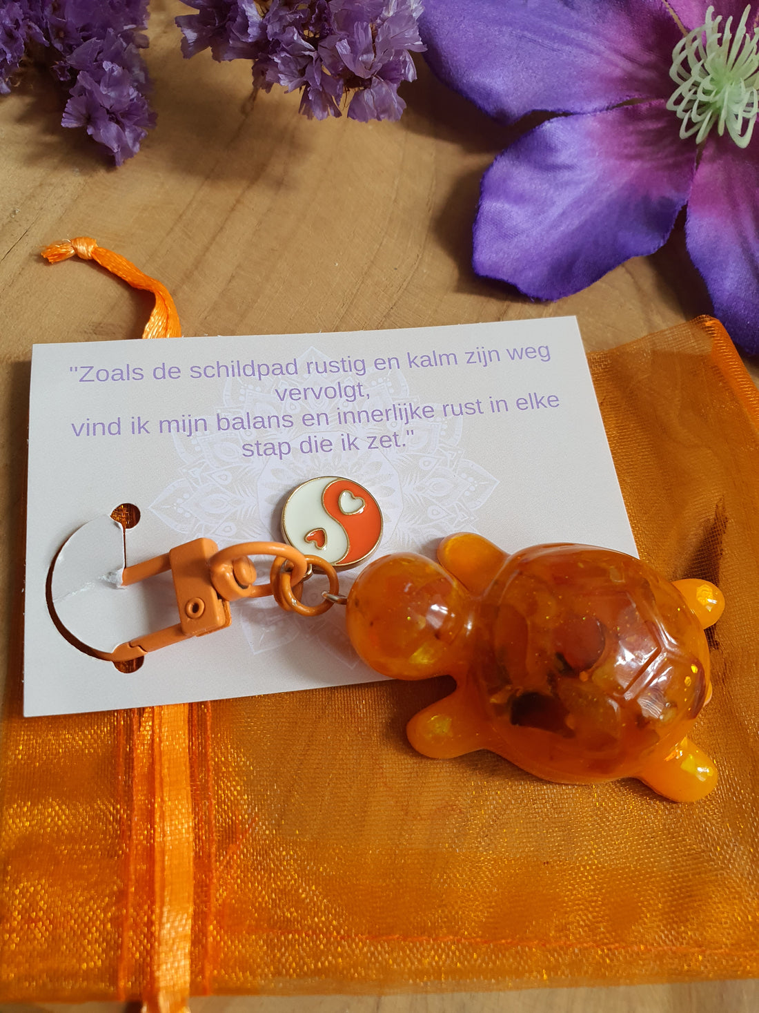 Carneool met Bergkristal sleutelhanger Schilpad