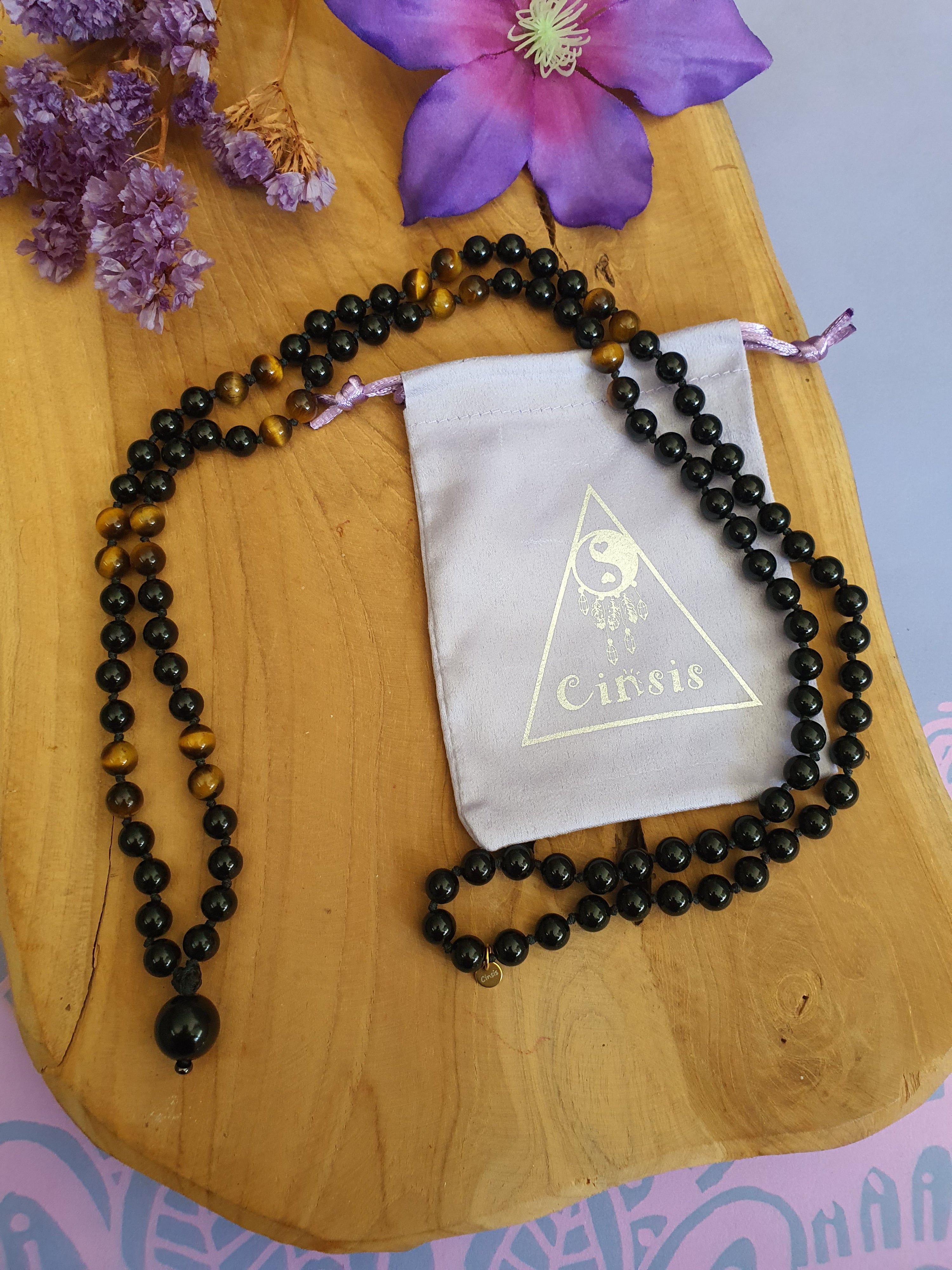 Edelstenen Mala Onyx met Tijgeroog
