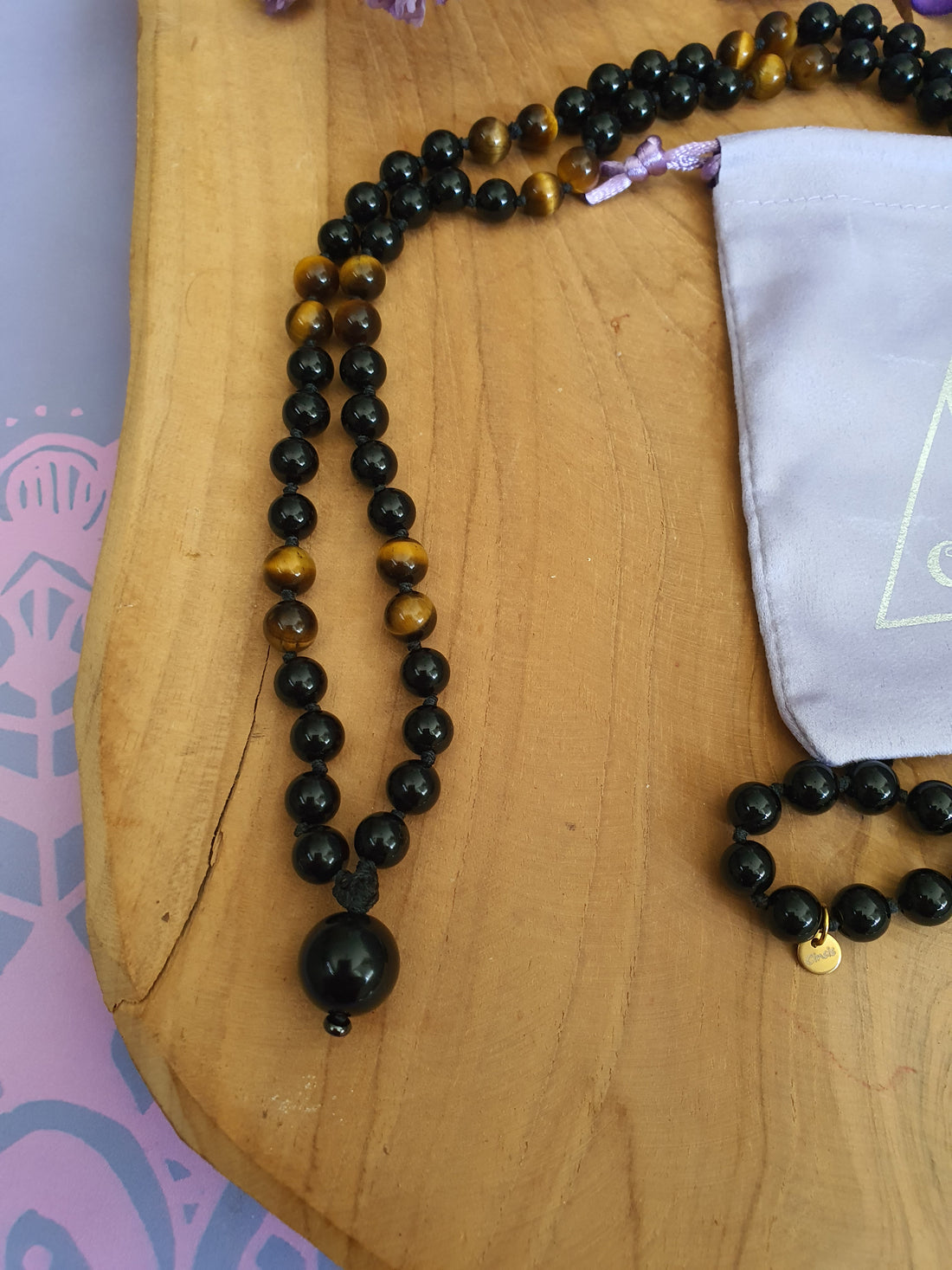 Edelstenen Mala Onyx met Tijgeroog