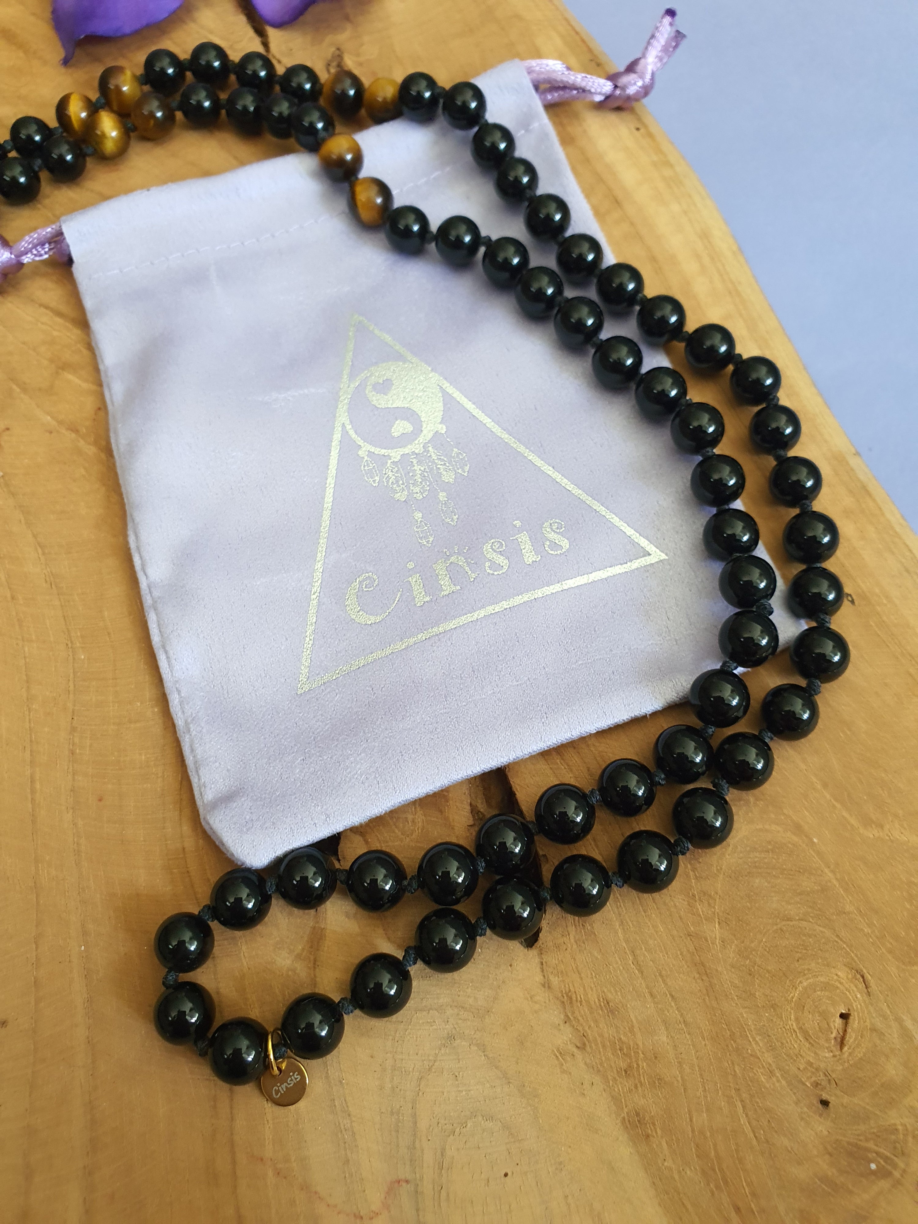 Edelstenen Mala Onyx met Tijgeroog