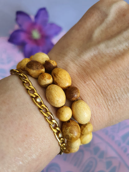 Palo Santo elastische armband rond en ovaal 8mm