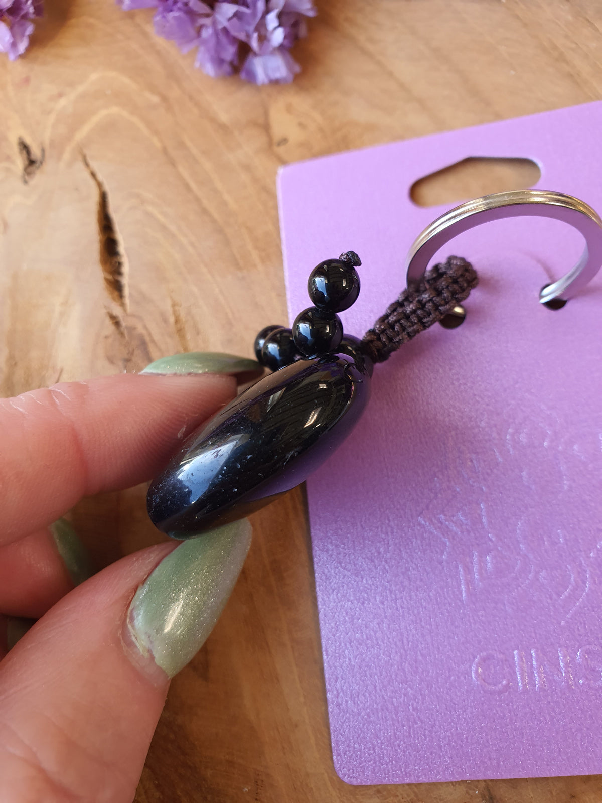 Edelsteen Sleutelhanger Zwarte Obsidiaan hart