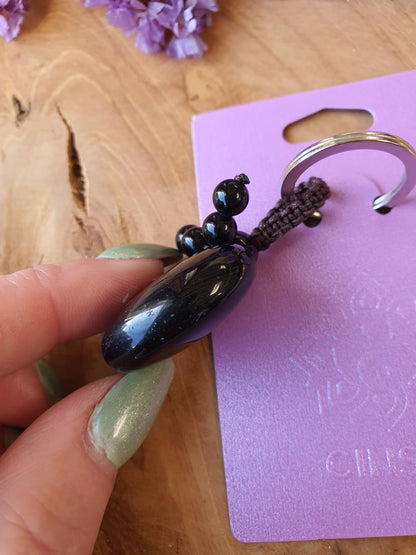 Edelsteen Sleutelhanger Zwarte Obsidiaan hart