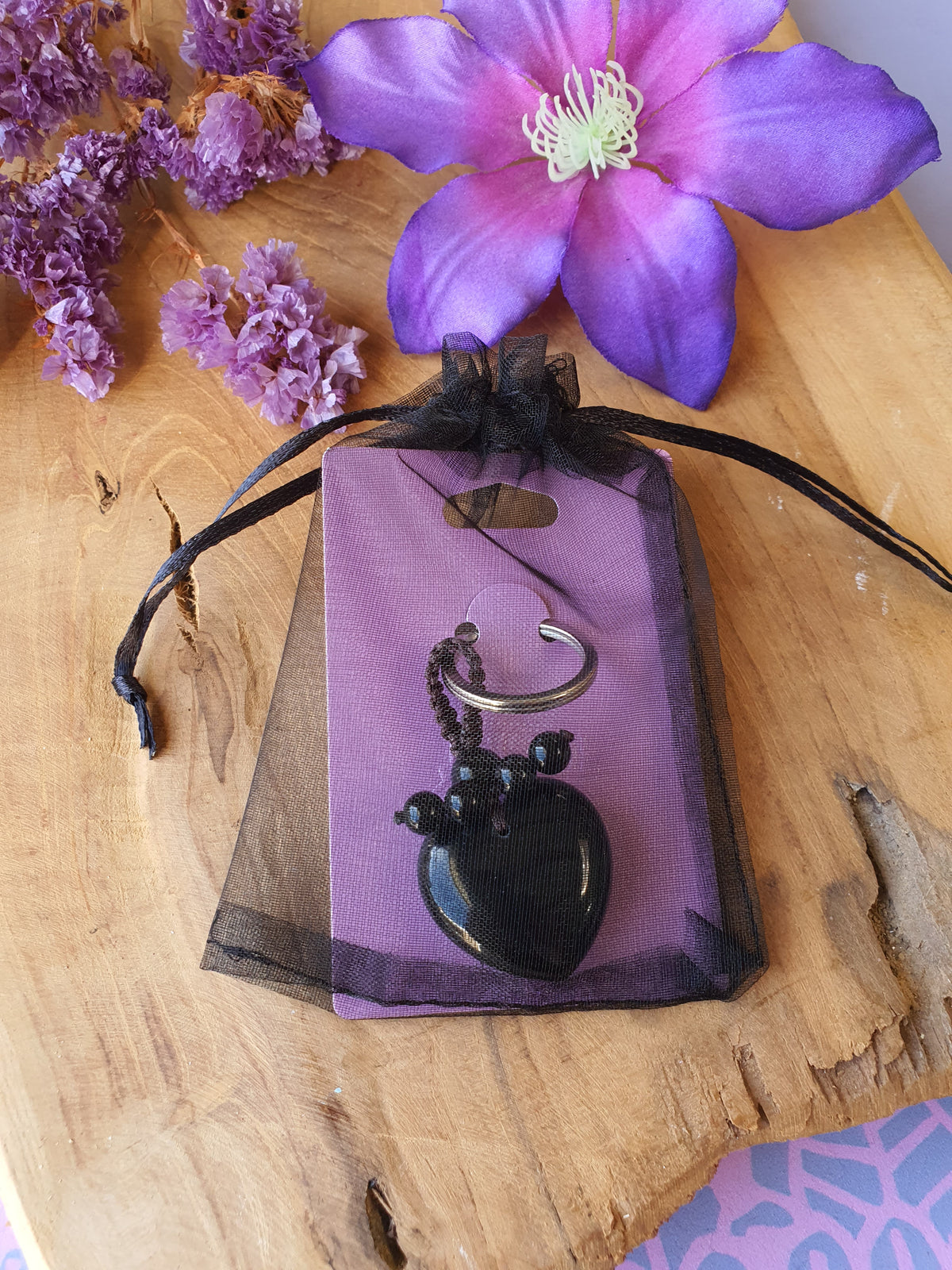 Edelsteen Sleutelhanger Zwarte Obsidiaan hart