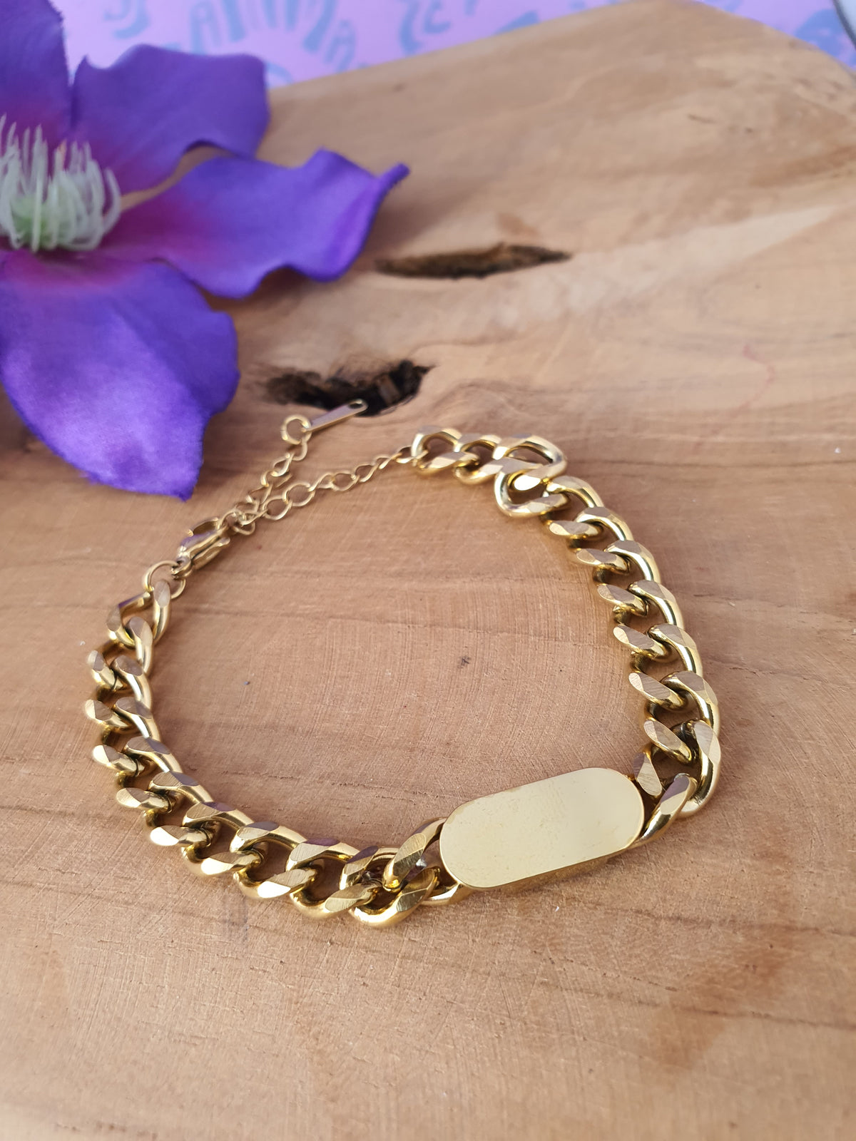 Gepersonaliseerde RVS goud Schakel armband met gravure optie