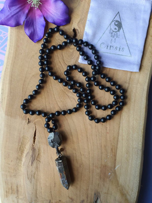 Edelstenen Mala Onyx met Edelsteenhanger Mexicaanse / Crazy Lace Agaat punt &
