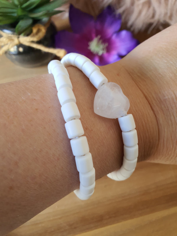 Elastische / rekbare (choker) ketting en armband 2 in 1 sieraad met Bergkristallen hartje