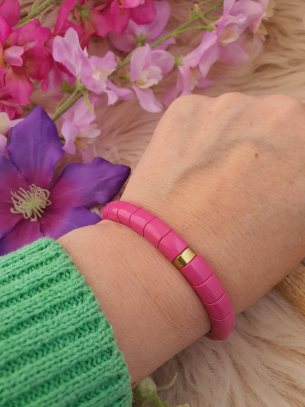 Emaille armband Rose / goud 18-18,5cm (nr 25)