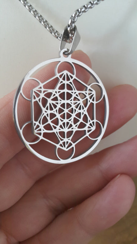 Metatron kubus hanger groot + ketting RVS zilver