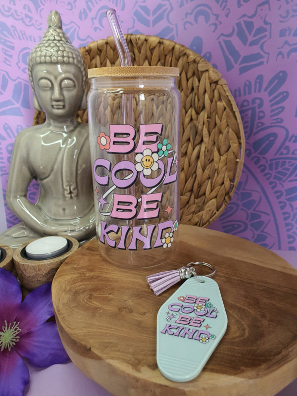 Drinkglas (blikvormige tumbler) met bamboe deksel en rietje &