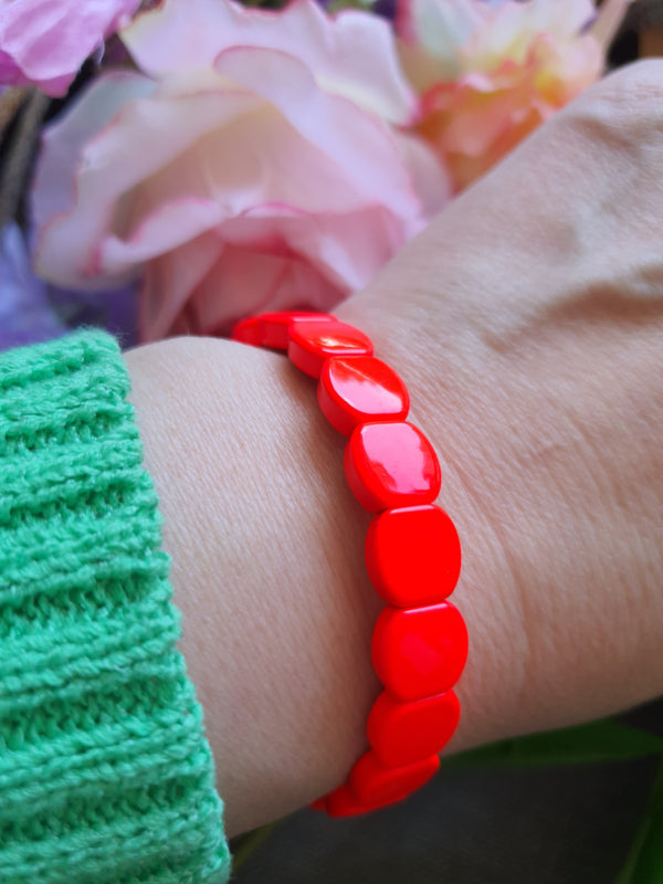 Emaille armband Neon rood 18-18,5cm (nr 34)