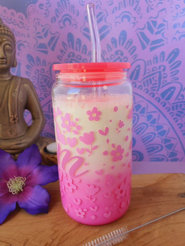 Drinkglas (blikvormige tumbler) met kunststof deksel en rietje &