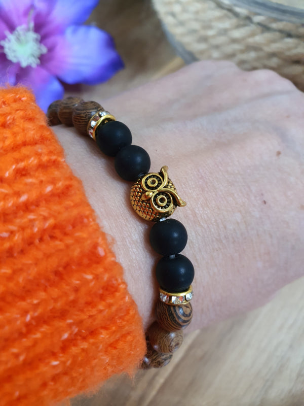 Rozenhout/Sandelhout Mala Armband Uil goud