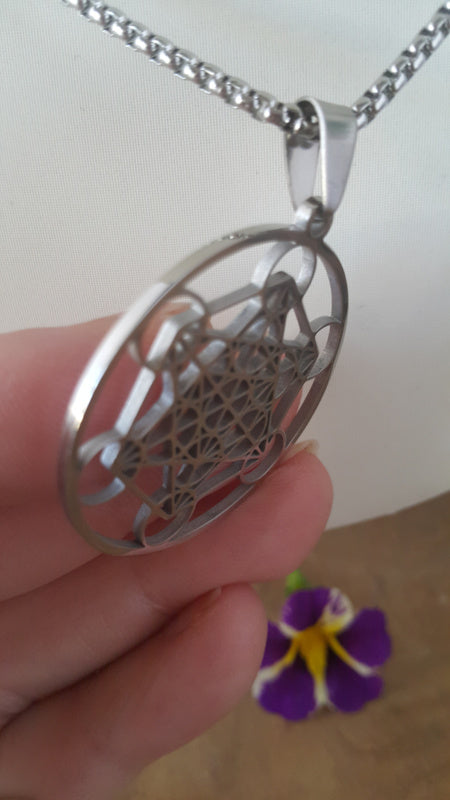 Metatron kubus hanger groot + ketting RVS zilver