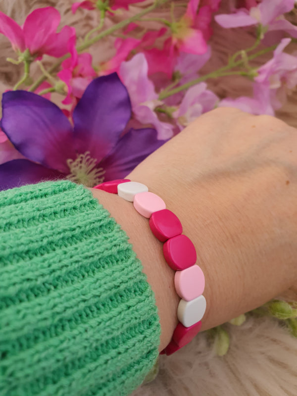 Emaille armband Donker rose / Licht rose / wit 18-18,5cm (nr 33)