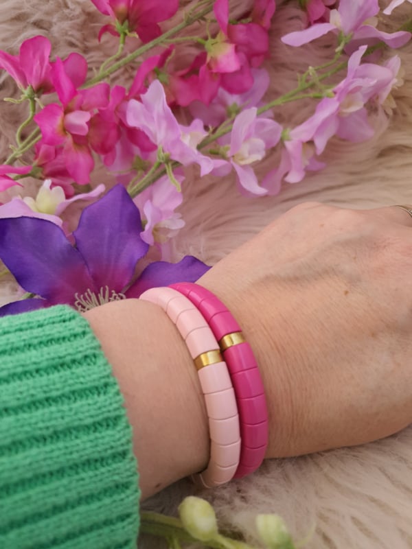 Emaille armband Rose / goud 18-18,5cm (nr 25)
