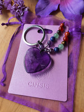 ahterzijde Amethist Hart / 7 chakra sleutelhanger