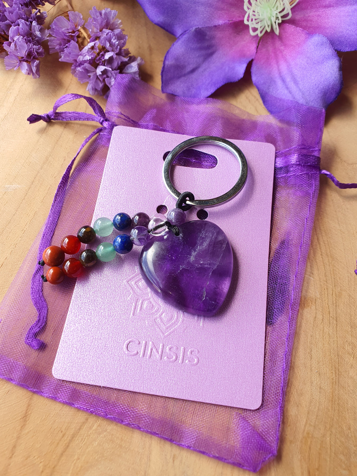 Amethist Hart / 7 chakra sleutelhanger.