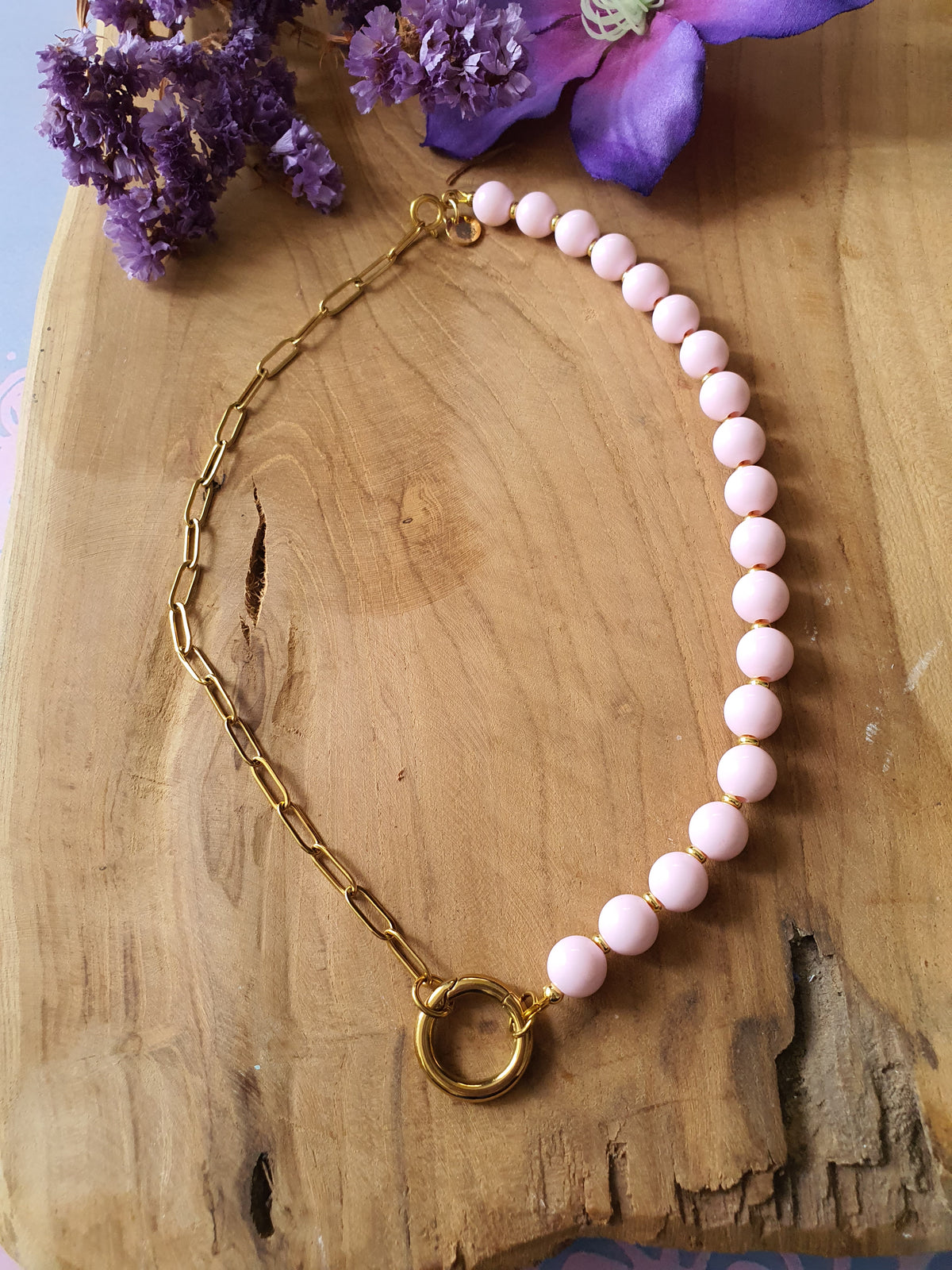 Basisketting Happy Combi rvs goud / licht roze