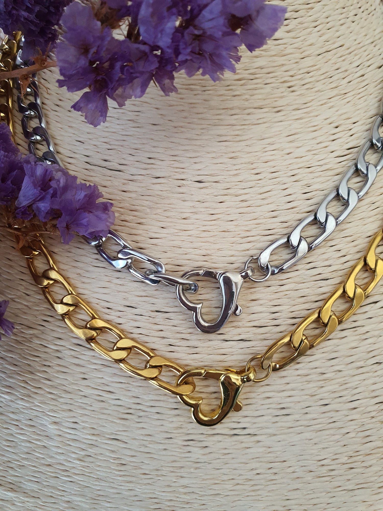 Basisketting RVS Open Schakel met Hartsluiting