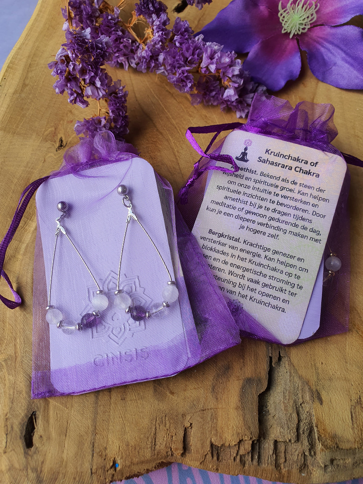 Edelstenen chakra oorbellen Kruinchakra of Sahasrara Chakra