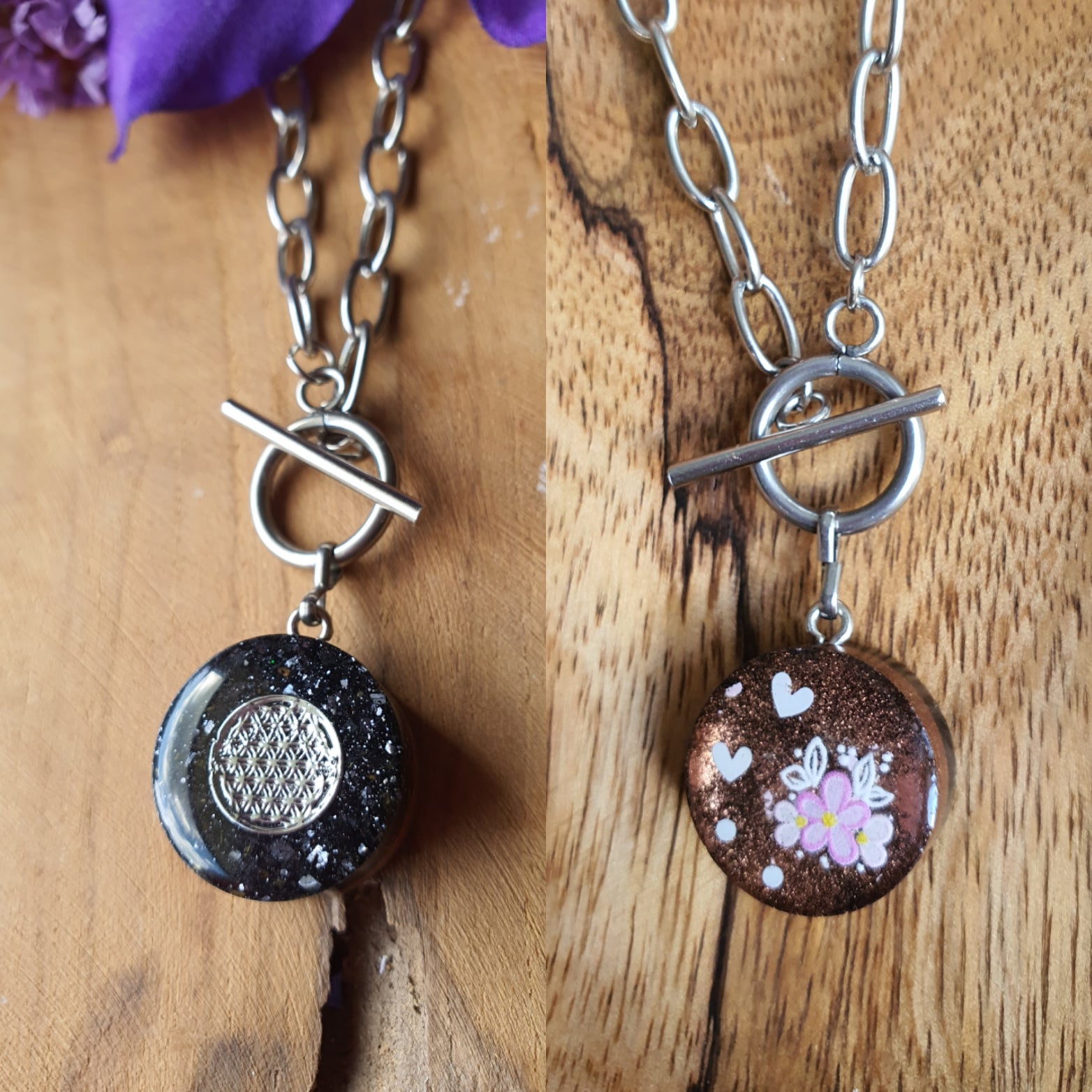 Cinsis Orgonite mix: orgonite Hanger 2 in 1 + RVS Zilver ketting nr 3014