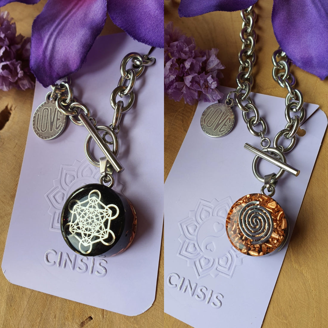 Cinsis Orgonite mix: orgonite Hanger 2 in 1 + RVS Zilver ketting nr 3017