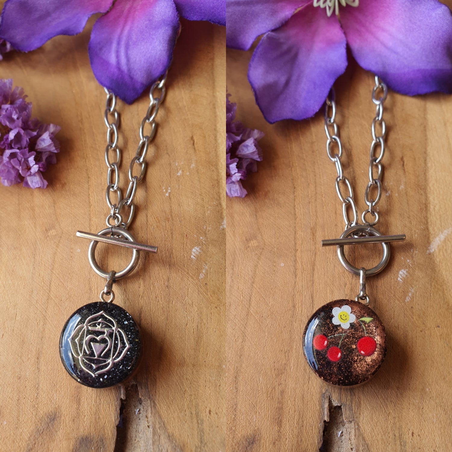 Cinsis Orgonite mix: orgonite Hanger 2 in 1 + RVS Zilver ketting nr 3008